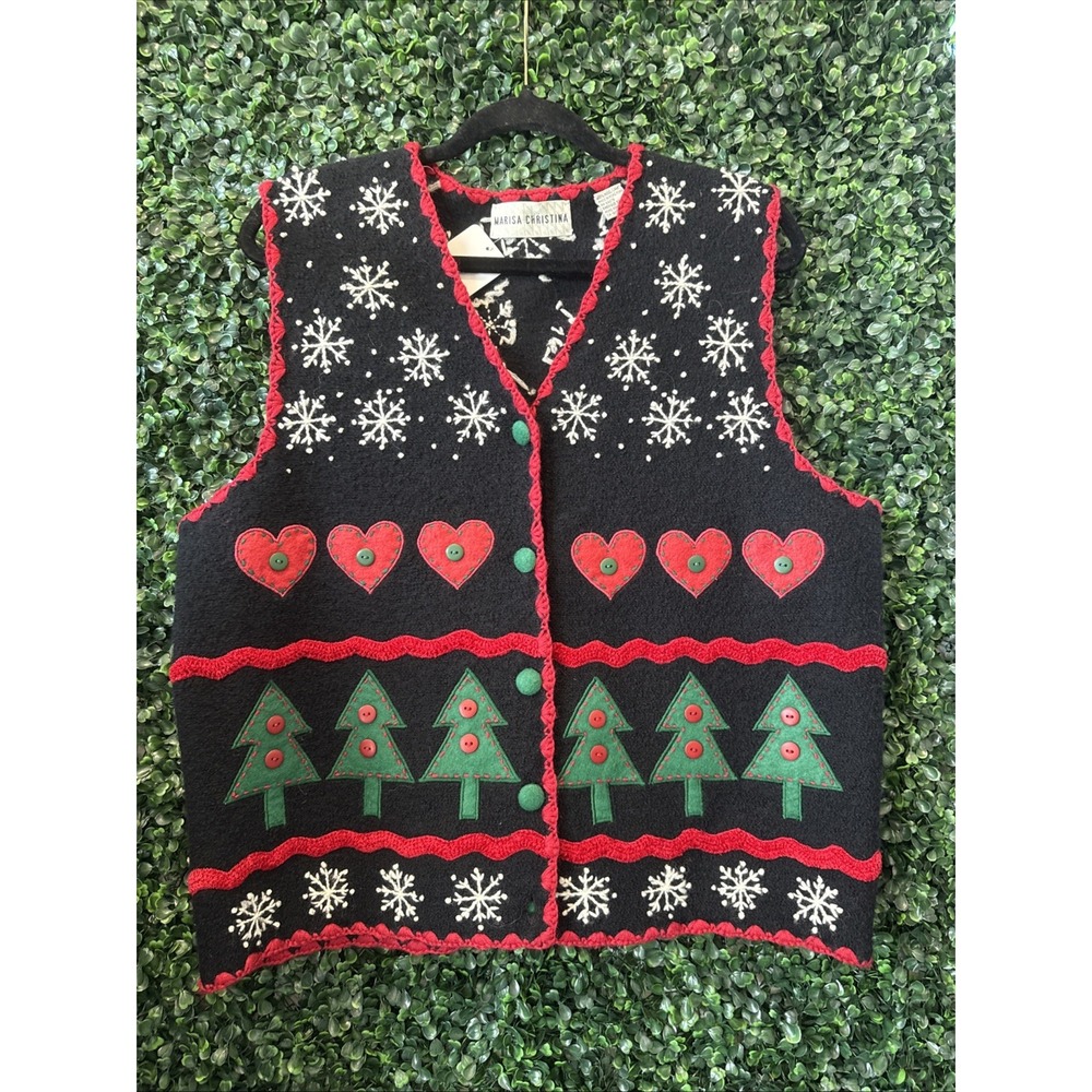 Marisa Christina Christmas Holiday Vest Women's Size Large  Trees & Snow Vintage
